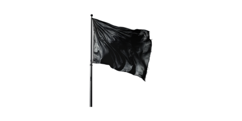 Black Flag Waving Pole. Symbol Of Protest, Rebellion, And Anarchy Isolated On Transparent Background