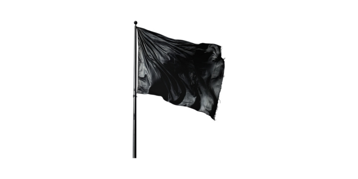 Black Flag Waving Pole. Symbol Of Protest, Rebellion, And Anarchy Isolated On Transparent Background