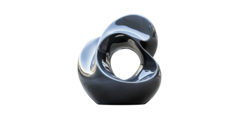 Abstract Black Sculpture With Smooth Curves. Modern Art Piece Symbolizing Elegance And Fluidity Isolated On Transparent Background