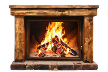 Cozy Wooden Fireplace Burning Brightly Warm Fire