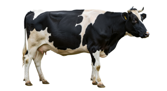 Standing Cow with Black and White Markings Isolated