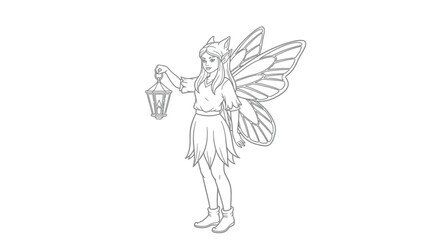 Fairy with Lantern Hand Intricate Adult Coloring Page Magical Light Whimsical Guide