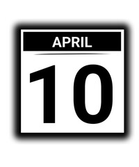 Black and white color April month calendar date 10