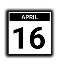 Black and white color April month calendar date 16