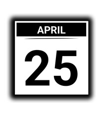 Black and white color April month calendar date 25