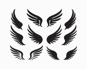 Obraz premium wing silhouette vector set, angel or bird wings. Ideal wing vector for logo design, tattoos, decals. Highly detailed, customizable, various designs on white background