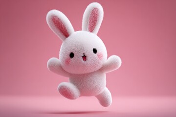 Obraz premium Cute rabbit jumping, 3D illustration on isolated background
