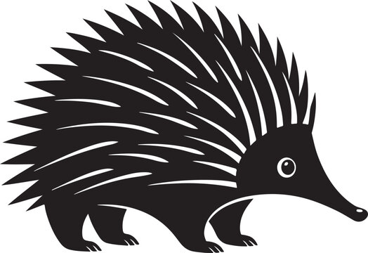 Black and white vector illustration of a detailed and cute echidna animal design