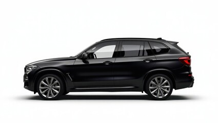 Side view of a black luxury sport utility vehicle.