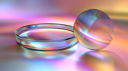 Colorful Glass Lens and Circle Reflecting Vibrant Light Patterns