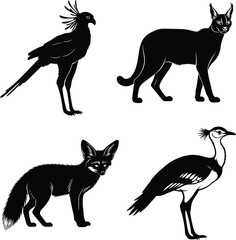 Fototapeta premium Vector art of african animals silhouettes are on white background
