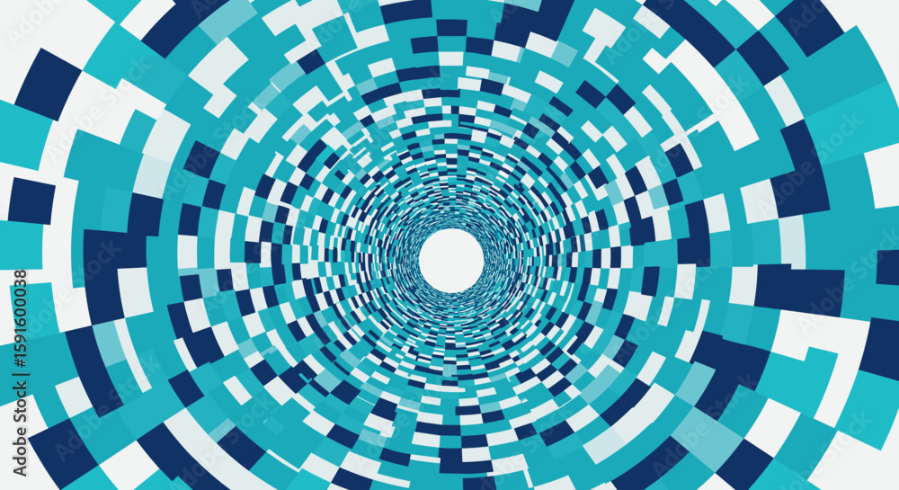 Poster futuristic geometric tunnel with blue concentric square patterns