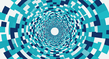Futuristic geometric tunnel with blue concentric square patterns