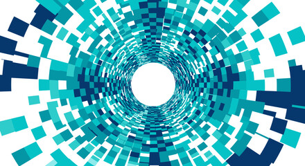 Abstract geometric tunnel with dynamic blue mosaic design
