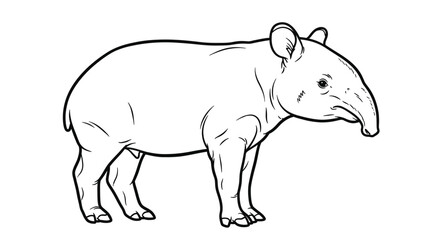 Fototapeta premium Malayan Tapir Side Profile Detailed Coloring Page for Adults Wildlife Animal Art