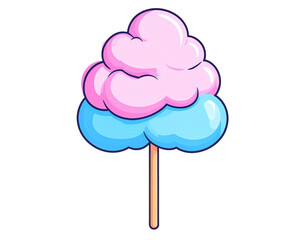 Flat Vector Cotton Candy Icon with Outline Style and Gradient Fill, Minimal Sweet Treat Design, isolated