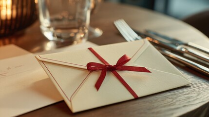 Elegant invitation envelope with red ribbon design for special occasions and celebrations