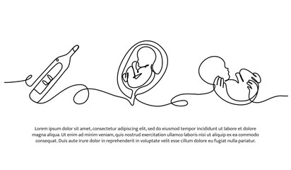 Continuous line design of give birth to a baby. Single line decorative element drawn on white.