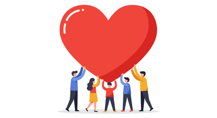 Teamwork and connection concept with people lifting a heart