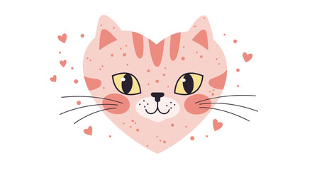 Obraz premium Cute cat face with heart shape and whiskers surrounded by hearts