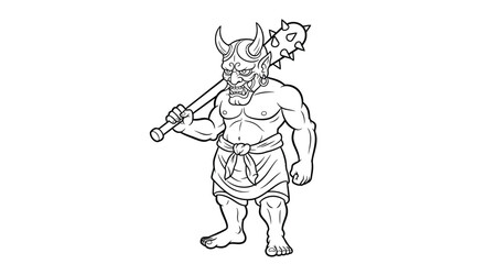 Fototapeta premium Oni Japanese Demon Standing Coloring Page for Adults Folklore Mythical Creature Art