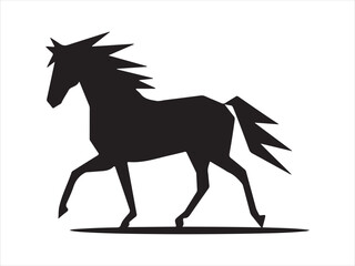 Stylized black silhouette of a horse in motion on a white background
