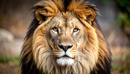 Close-up of a majestic lion's face