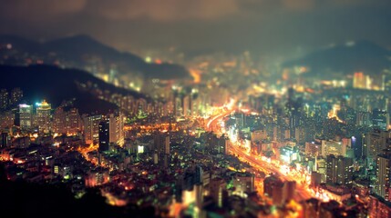 Blurred Night Cityscape with Vivid Lights