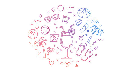 Summer beach vibes with tropical icons in gradient linear design