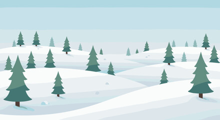 Obraz premium Winter landscape with snowy hills and evergreen trees in minimalist style