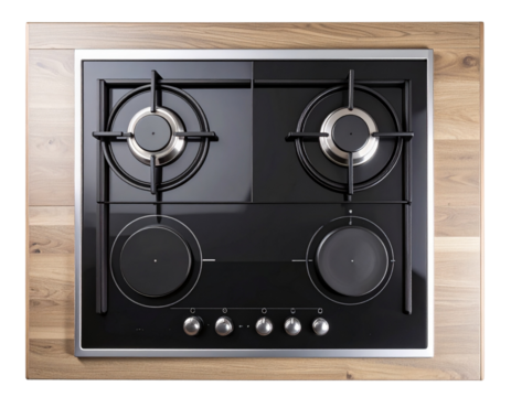  Top-Down View of Modern Electric Cooktop on Glossy Countertop with Soft Afternoon Light, Isolated PNG