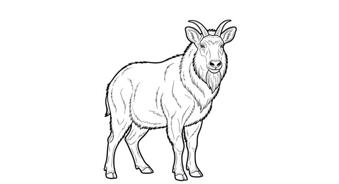 Serow Goat Antelope Standing Still Intricate Animal Coloring Page for Adults Relaxation