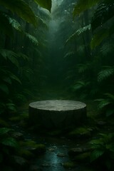 Mystical Forest Scene with Stone Platform