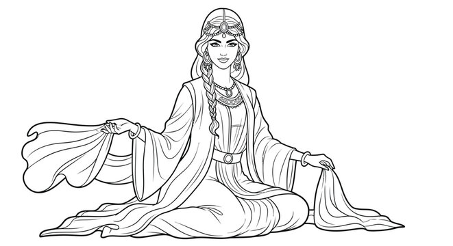 Scheherazade Storyteller Arabian Nights Coloring Page for Adults Mythical Figure Art