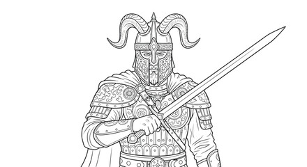 Skanderbeg Albanian Warrior Pose Adult Coloring Page Epic Historical Figure Cultural Art