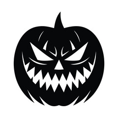 Scary pumpkin face with glowing eyes and jagged teeth vector silhouette