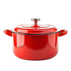 Red enamel-coated cooking pot with lid
