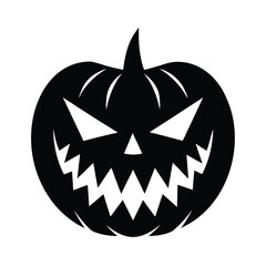 Scary pumpkin face with glowing eyes and jagged teeth vector silhouette