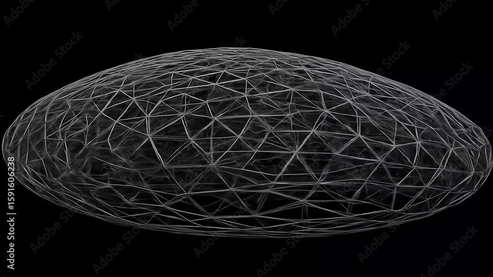 Poster abstract 3d structure resembling an egg with intricate wireframe pattern against a dark background