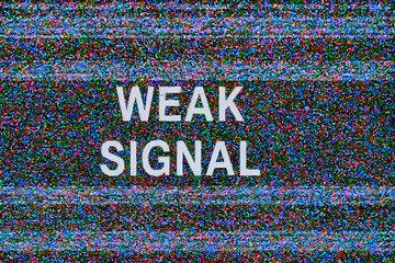 Weak signal message on retro television screen with glitch static noise, digital interference background, analog broadcast error pattern, old TV transmission failure, lost connection vintage effect

-