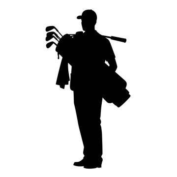 black silhouette golfer carrying golf bag clip art preview
