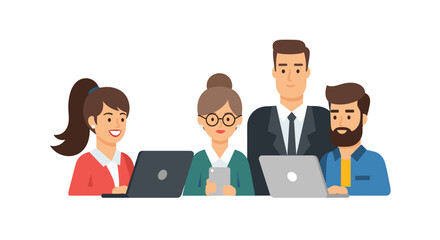 Diverse team of professionals working together on laptops and smartphone. Ideal for websites, presentations, and marketing materials.