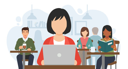 Diverse group of people relaxing at a cafe; perfect for illustrating a blog post about community or coworking spaces.