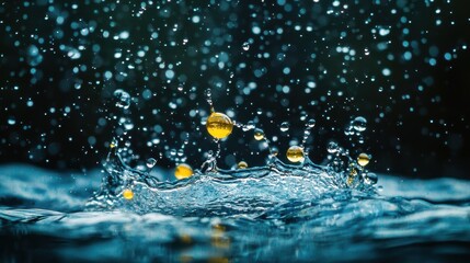 Splash of Water Droplets with Background Bokeh Effect in Dark Setting