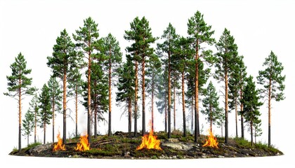 Forest fire scene, isolated