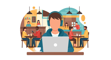 Person working on laptop in a cafe, ideal for blog posts about remote work or co-working spaces.