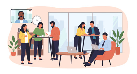 Modern Office Workers Collaborating: Diverse Team in a Bright Workspace, Perfect for Business Presentations.
