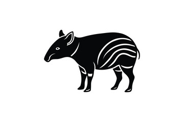 Obraz premium Elegant Malayan Tapir Illustration A Striking Silhouette of a Unique Creature in Black and White Perfect for Design Projects silhouette black white illustration