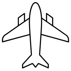 Minimalist black line art illustration of an airplane on a clean white background