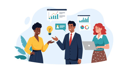 Diverse business team brainstorming new ideas, perfect for landing pages and presentations.